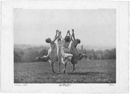 Black and white photo of 3 girls dancing